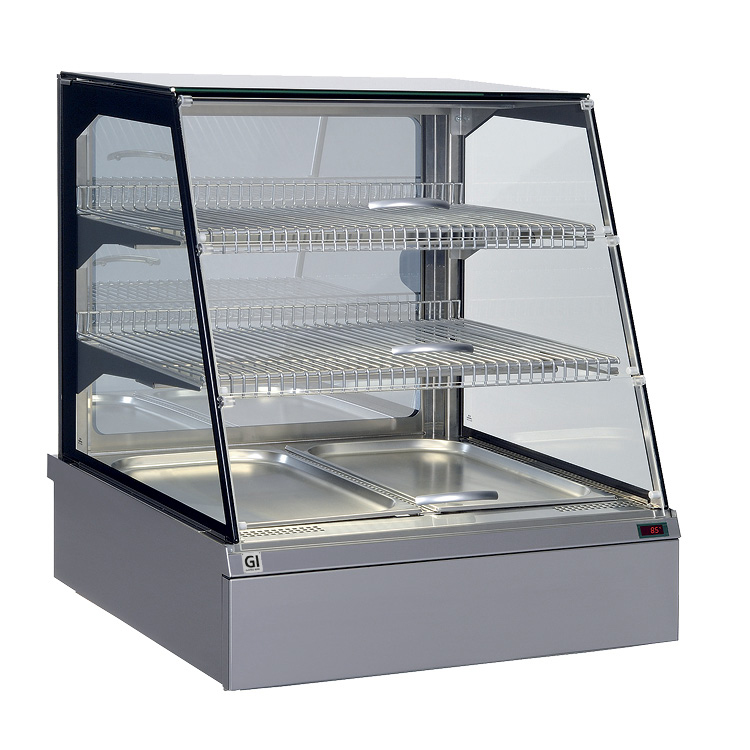 Gastro Inox Warmhoudvitrine 2x GN 1/1 met waterlade voor- en achterzijde