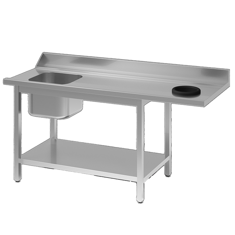 Gastro Inox Aanvoertafel 100(l) cm met afvalgat rechts, spoelbak links voor doorschuifvaatwasmachine