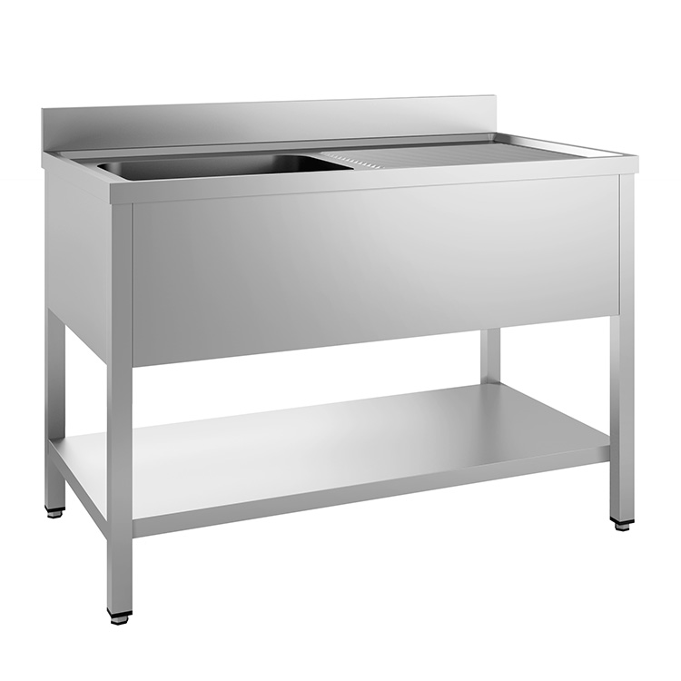 Gastro Inox Spoelwerktafel 100(l) cm met spoelbak links, onderblad en achteropstand