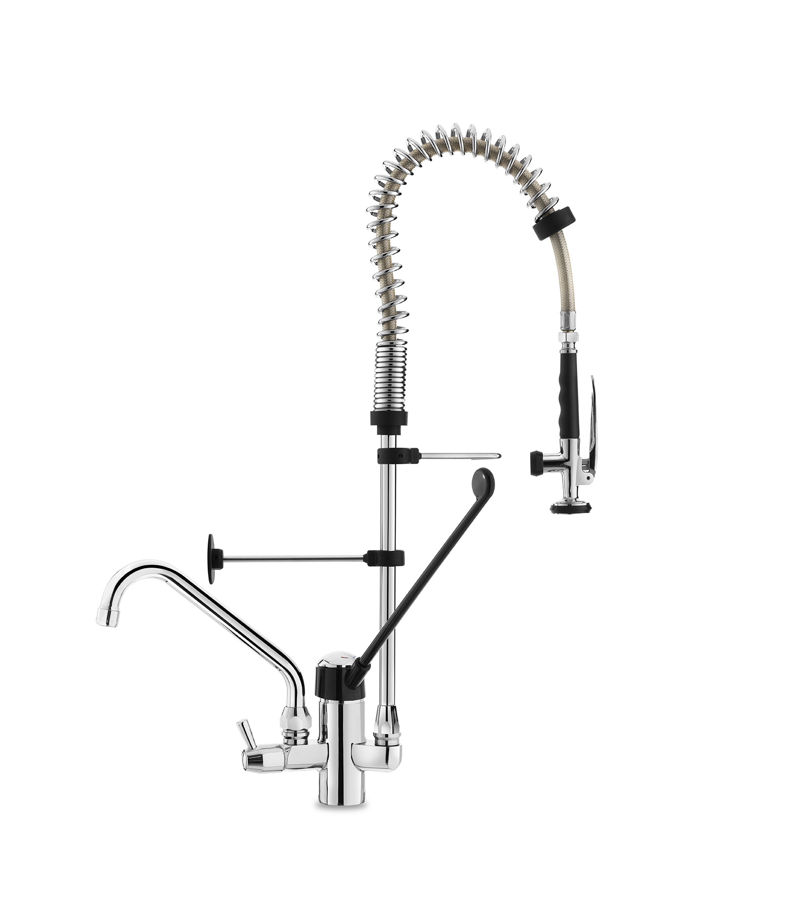 Gastro Inox monobloc Voorspoeldouche 700 mm met handsfree en zwenkkraan 250 mm