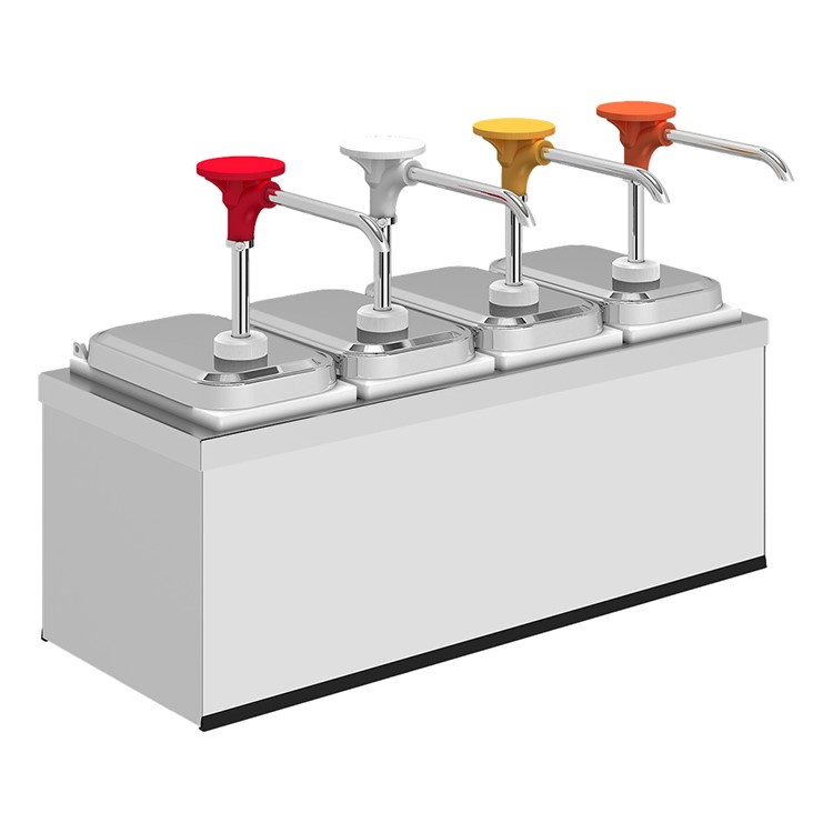 Kalando Sausdispenser 4x 1,9 liter met rode, witte, gele en oranje drukknopbediening