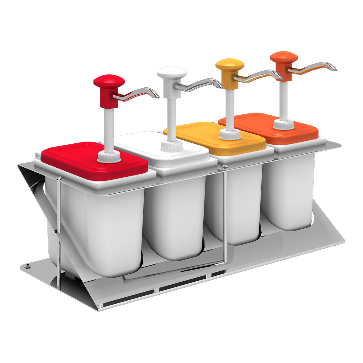 Kalando Sausdispenser 4x 1,9 liter met rode, witte, gele en oranje drukknopbediening